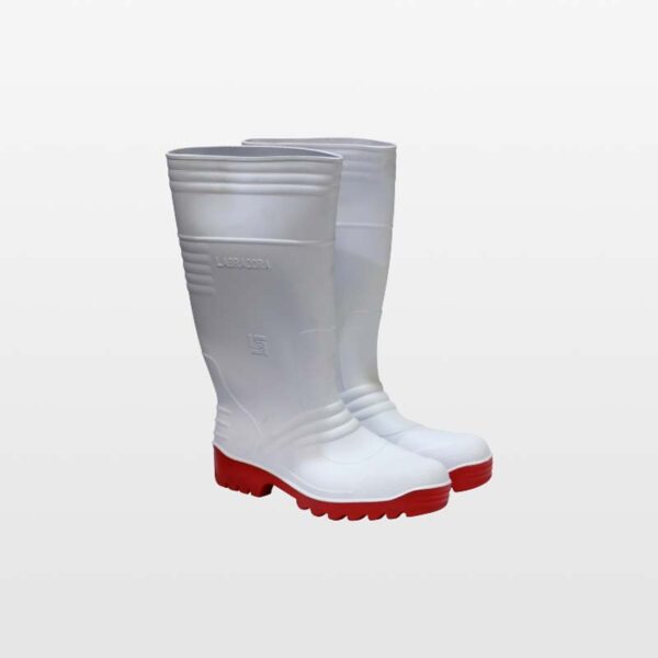 Bota de hule super industrial blanco con rojo sin forro