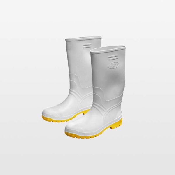 Bota de hule super industrial blanco con amarillo sin forro