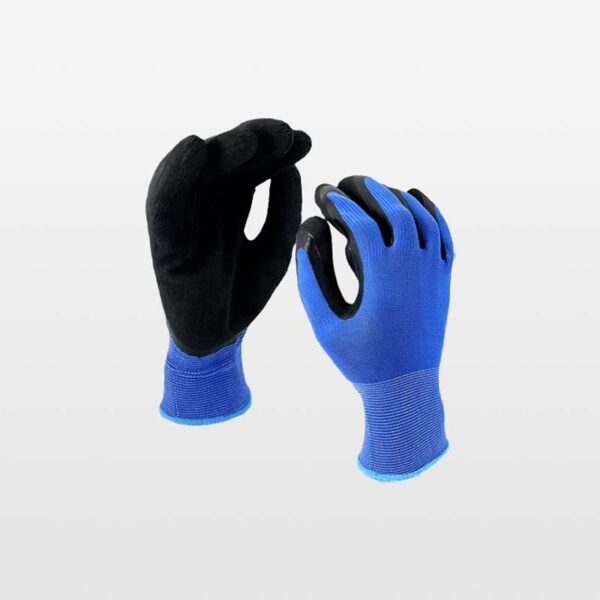 Guantes de poliéster negro y PMA latex azul