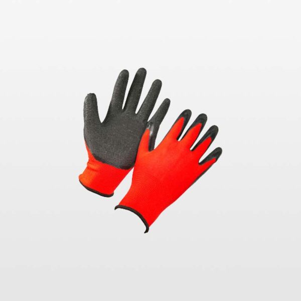 Guantes de poliéster rojo y PMA latex negro